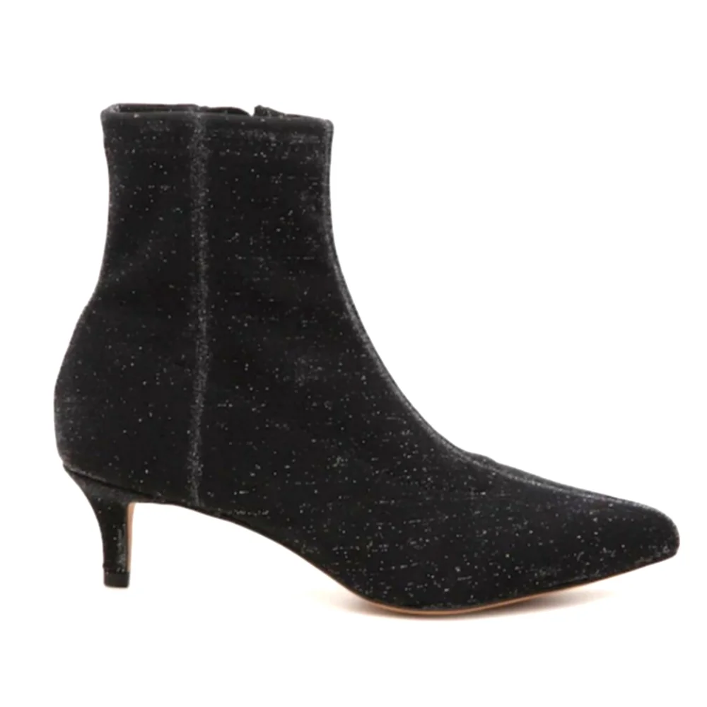 Rebecca Minkoff Sayres Black Glitter Kitten Heel Booties 8 - Sparkly Party Boot